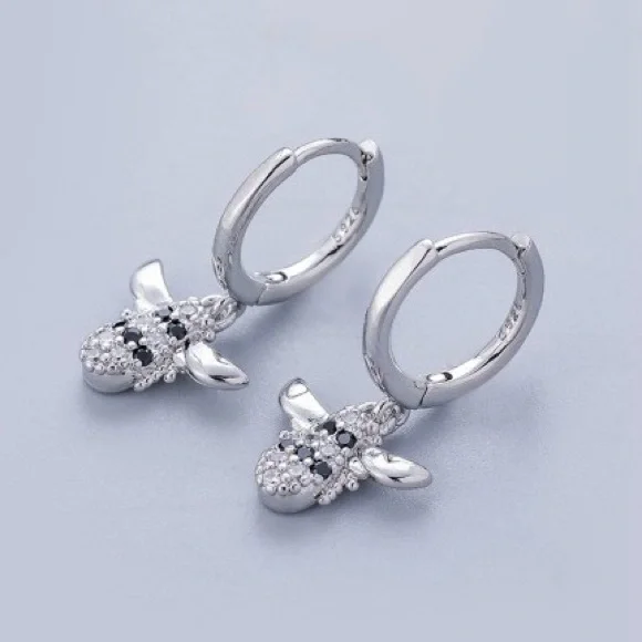 Silver Hoop Earrings with Black Accents - Picture 4 of 4